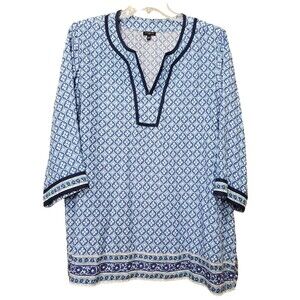 Talbots Plus Rayon Geo Print Split Neck Lightweight Tunic Size 2X